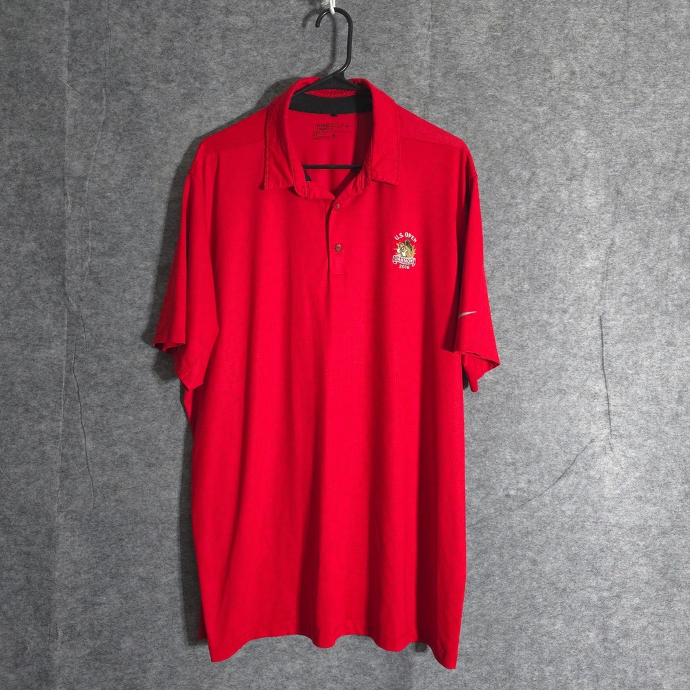 Nike Golf Dri Fit Polo Shirt Mens XL Red 2016 U.S. Open Oakmont Performance Tee